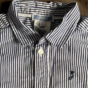 Jacardi long sleeve, blue and white striped shirt. Size 4.